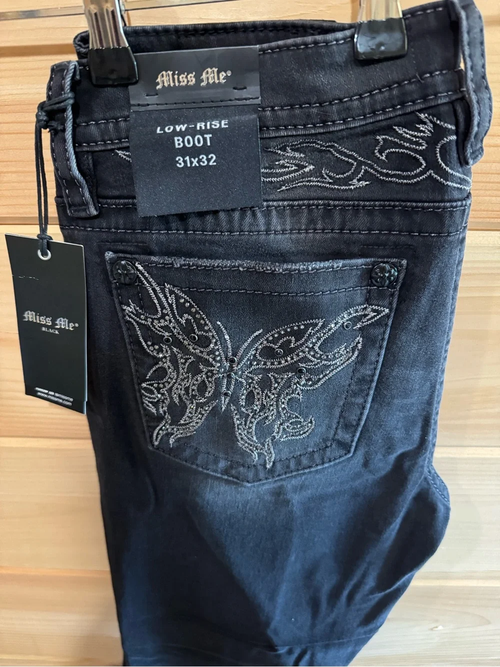 Miss Me Risa Black Bootcut Jeans with Embellished Butterfly Pocket
